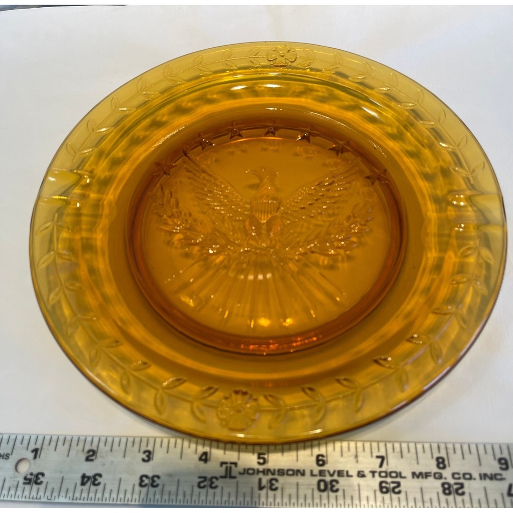Amber Glass American Eagle Ashtray 8.25 Inch Patriotic Federal Style - Picture 2 of 5